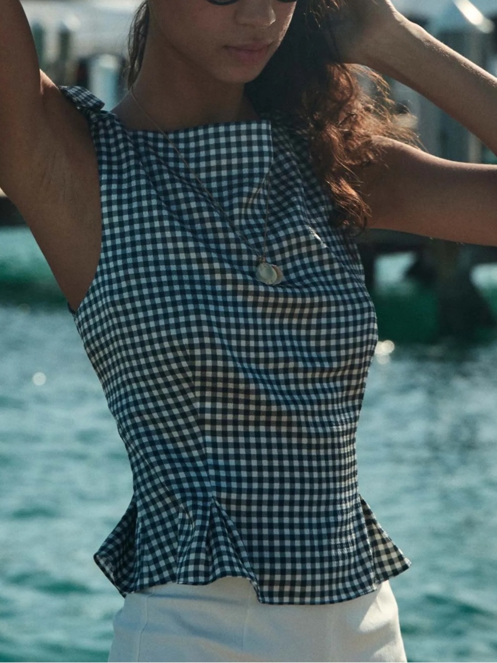 Doen Liriel Top Navy Valencia Gingham silk XS